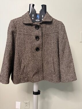 MICHAEL Michael Kors Brown Herringbone Wool-Blend Short Blazer